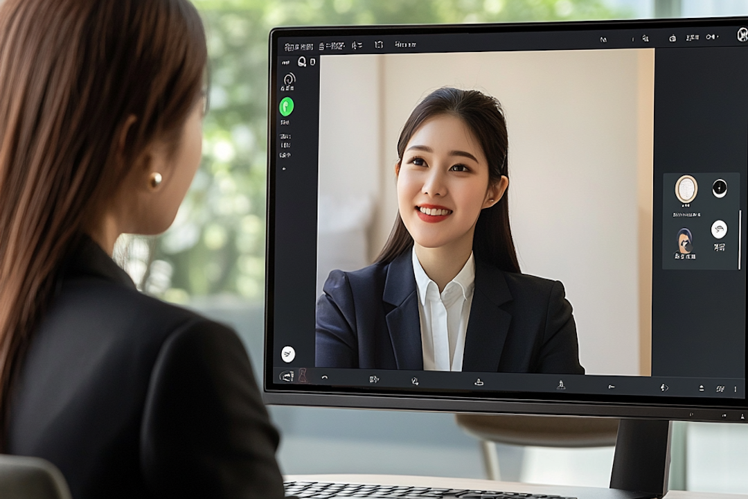 Sales professional on a remote training video call