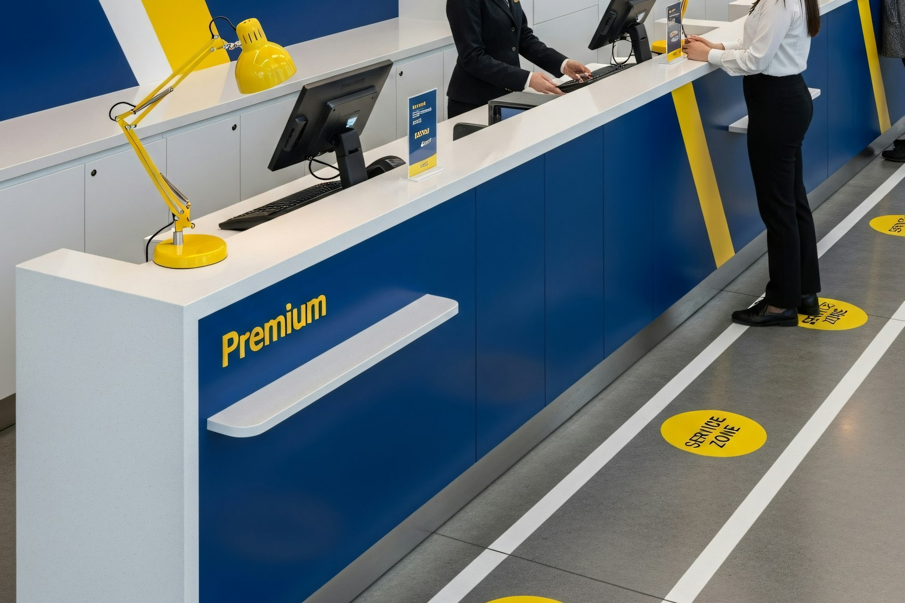 Customer support and consultation at a reception desk